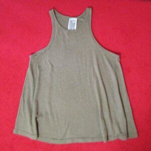 Free People Tan Brown Athletic Tank Ribbed Raw Seam Loose Fit
